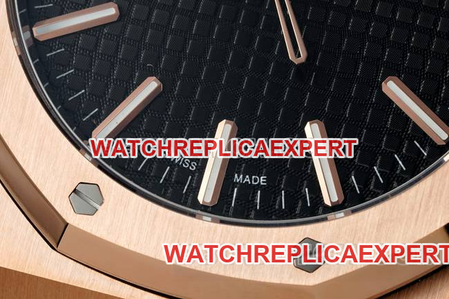 collectible watch Royal OakDDF factory Audemars Piguetblack dialrose gold4302 mechanical leather bracelet15510front live photo
