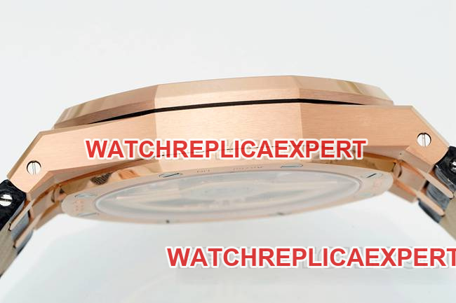 collectible watch Royal OakDDF factory Audemars Piguetblack dialrose gold4302 mechanical leather bracelet15510side live photo