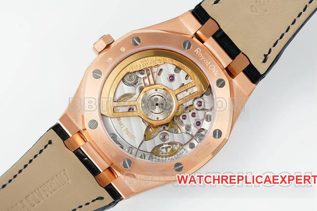 collectible watch Royal OakDDF factory Audemars Piguetblack dialrose gold4302 mechanical leather bracelet15510caseback live photo