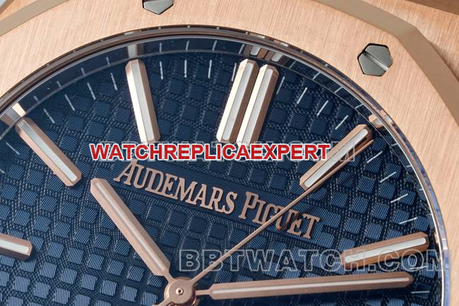 1:1replica watch Royal OakDDF factory Audemars Piguetblue dialrose gold4302 mechanical leather bracelet15510front live photo