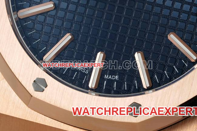 1:1replica watch Royal OakDDF factory Audemars Piguetblue dialrose gold4302 mechanical leather bracelet15510front live photo