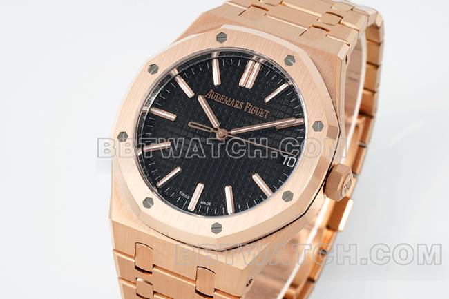 watch DDF factory Audemars PiguetRoyal Oakblack dialrose gold4302 mechanical 15510front live photo