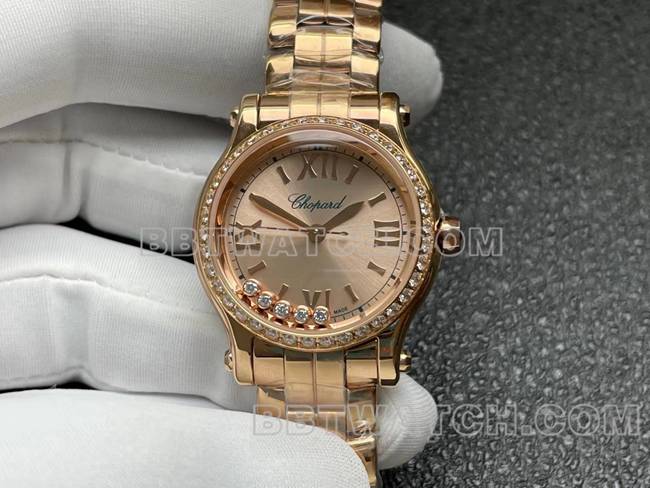 1:1replica watch YF factory ChopardHAPPY SPORTrose gold plate diamond bezel2892 mechanical front live photo