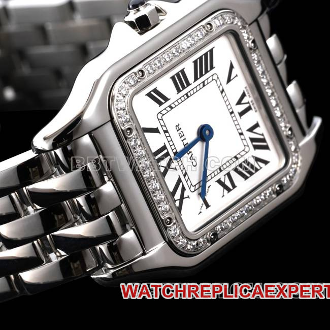 collectible watch cheetah BBa factory Cartierwhite dialdiamond bezelsteel braceletquartzfront live photo