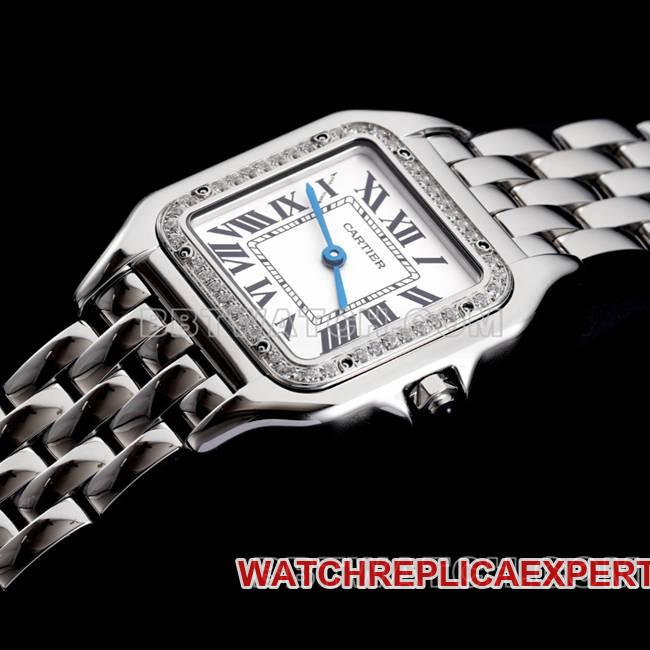 collectible watch cheetah BBa factory Cartierwhite dialdiamond bezelsteel braceletquartzfront live photo