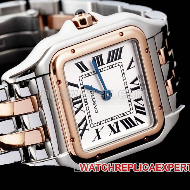 collectible watch cheetah BBa factory Cartierwhite dial rose goldsteel braceletquartzfront live photo