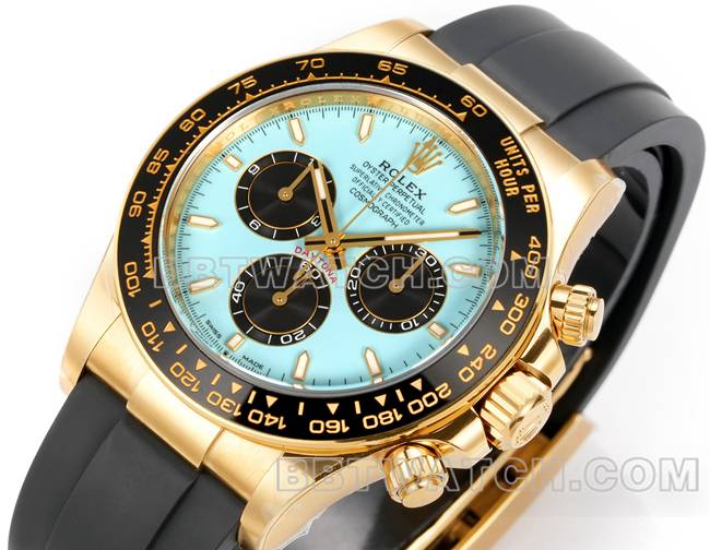 collectible watch DaytonaJF factory Rolex ice blue dialyellow gold4131 mechanical rubber braceletfront live photo