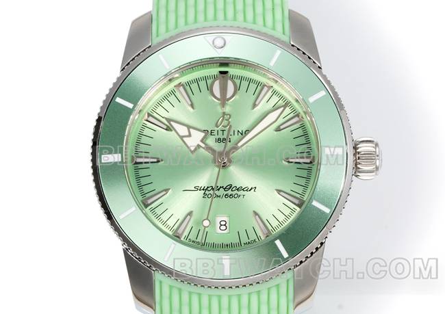 1:1replica watch super ocean culture BLS factory Breitling light green dial rubber braceletfront live photo