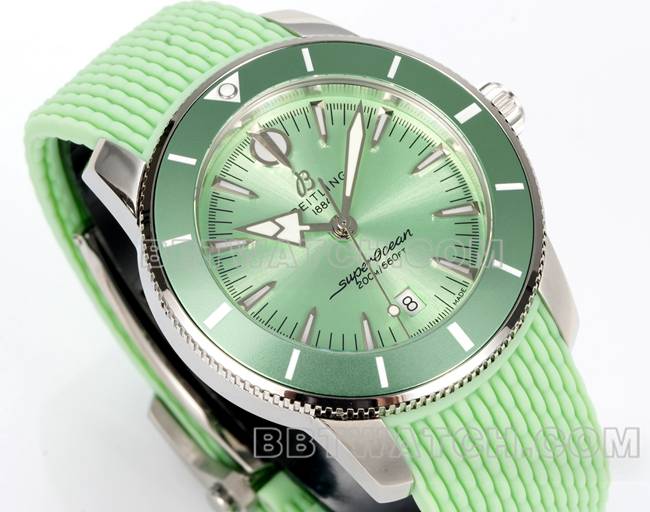 1:1replica watch super ocean culture BLS factory Breitling light green dial rubber braceletfront live photo