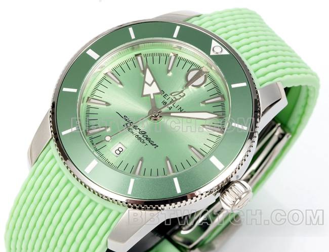 1:1replica watch super ocean culture BLS factory Breitling light green dial rubber braceletfront live photo