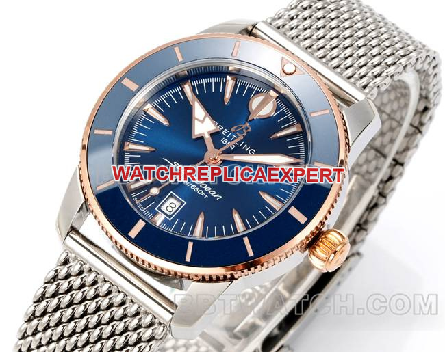 collectible watch BLS factory super ocean culture Breitlingblue dialrose gold steel braceletfront live photo