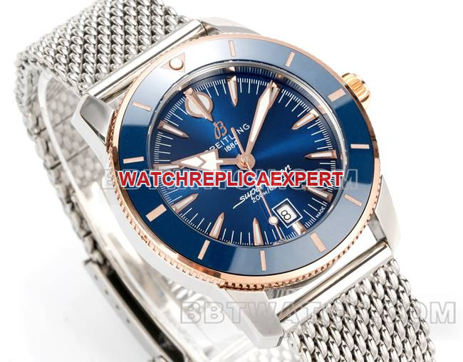 collectible watch BLS factory super ocean culture Breitlingblue dialrose gold steel braceletfront live photo