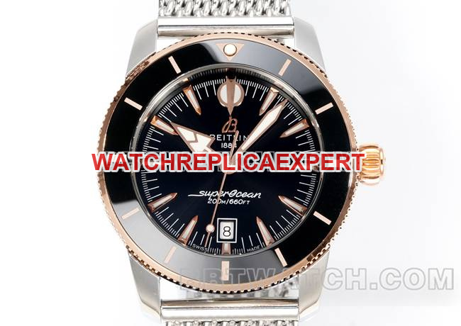 1:1replica watch BLS factory super ocean culture Breitlingblack dialrose gold steel braceletfront live photo