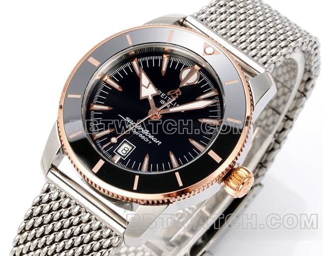 1:1replica watch BLS factory super ocean culture Breitlingblack dialrose gold steel braceletfront live photo