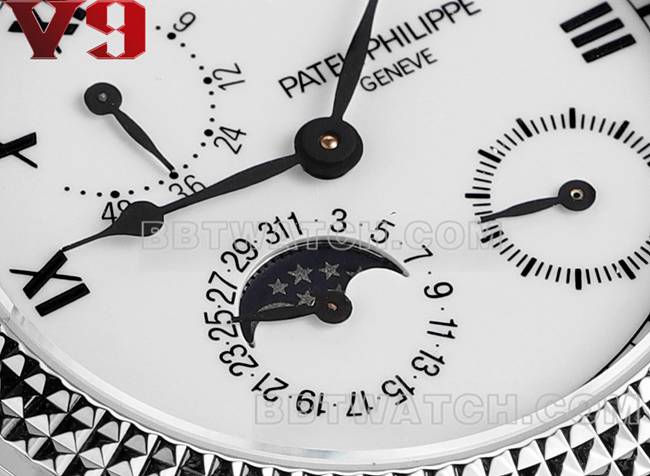 Top watch complex function timepieces V9 Factory Patek Philippe white dial leather strap real shot photo