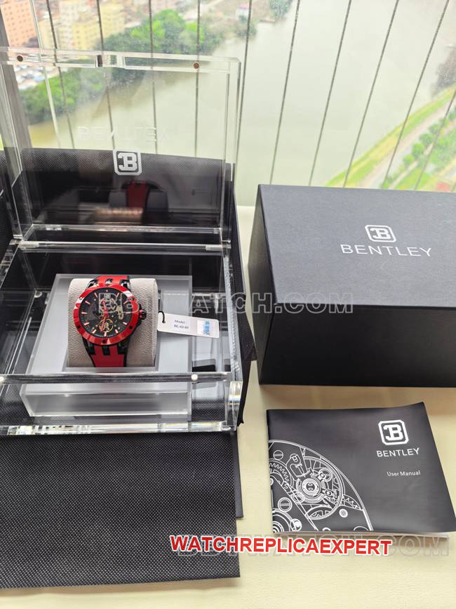 collectible watch Bentley BL-62 peak red rubber braceletfront live photo