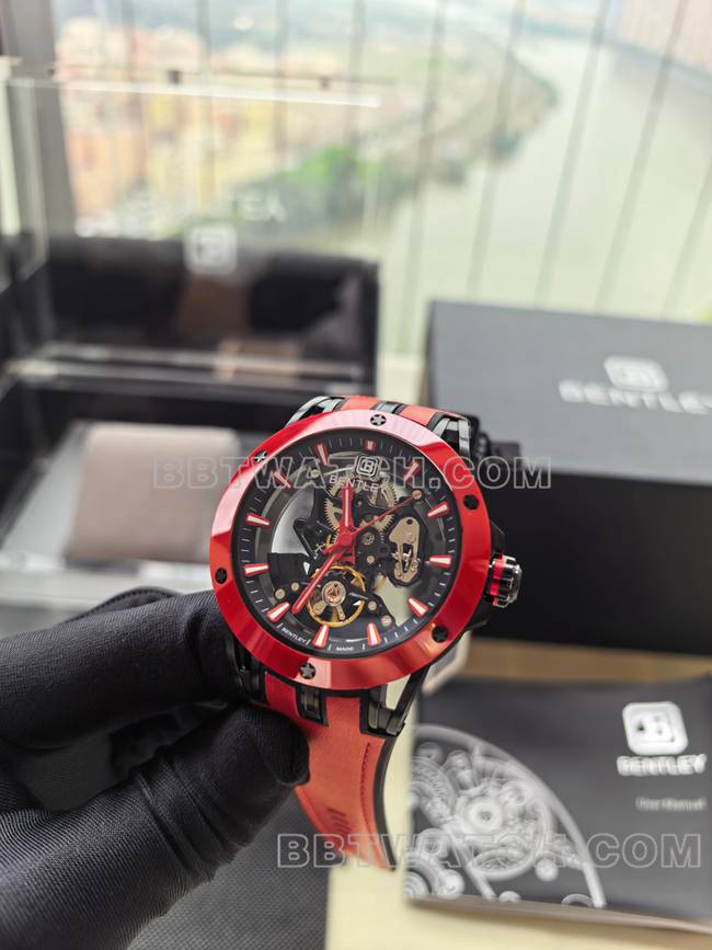 collectible watch Bentley BL-62 peak red rubber braceletfront live photo
