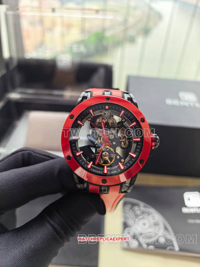 collectible watch Bentley BL-62 peak red rubber braceletfront live photo
