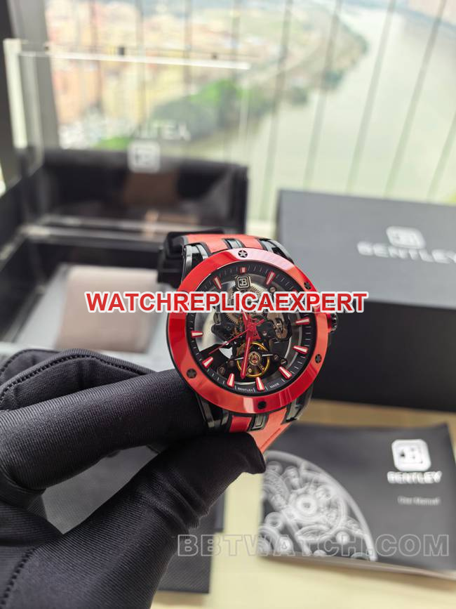 collectible watch Bentley BL-62 peak red rubber braceletfront live photo