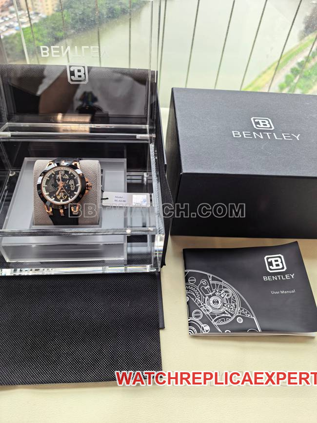 collectible watch bentley BL-62 pinnacle black rubber braceletfront live photo