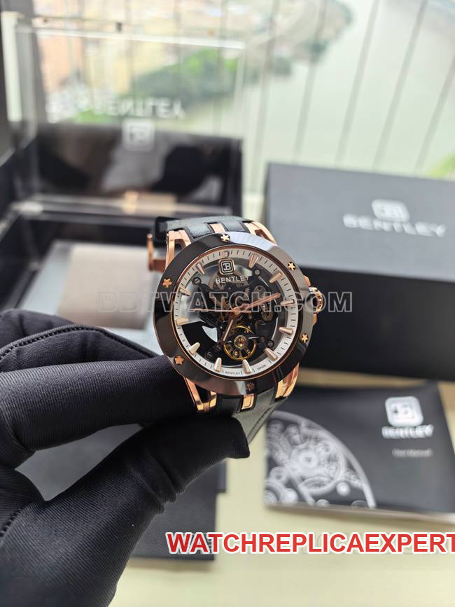 collectible watch bentley BL-62 pinnacle black rubber braceletfront live photo