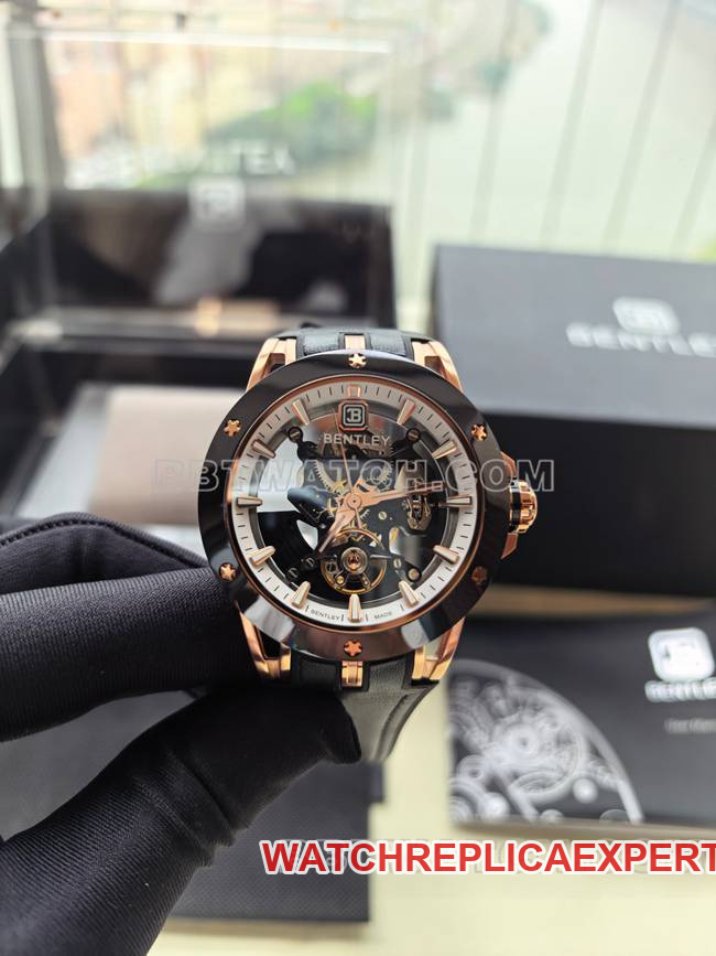 collectible watch bentley BL-62 pinnacle black rubber braceletfront live photo