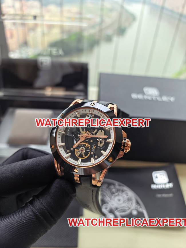 collectible watch bentley BL-62 pinnacle black rubber braceletfront live photo