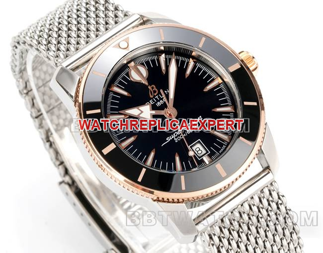 1:1replica watch BLS factory super ocean culture Breitlingblack dialrose gold steel braceletfront live photo