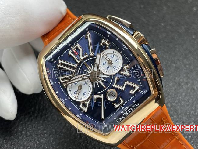 collectible watch Frank Muller ABF factory V45blue dial gold case leather braceletfront live photo
