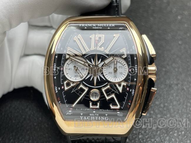 1:1replica watch Frank Muller ABF factory V45black dial gold case leather braceletfront live photo