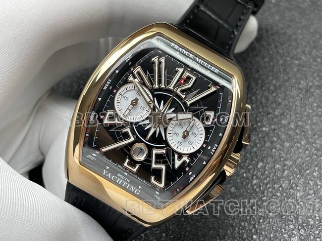 1:1replica watch Frank Muller ABF factory V45black dial gold case leather braceletfront live photo