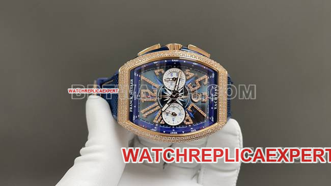 ABF factory Frank Muller 1:1replica watch V45blue dial gold diamond case leather braceletfront live photo
