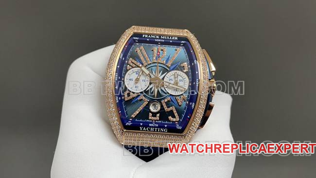 ABF factory Frank Muller 1:1replica watch V45blue dial gold diamond case leather braceletfront live photo