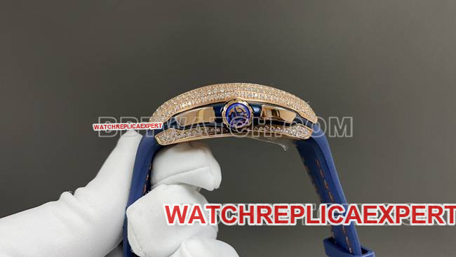 ABF factory Frank Muller 1:1replica watch V45blue dial gold diamond case leather braceletside live photo