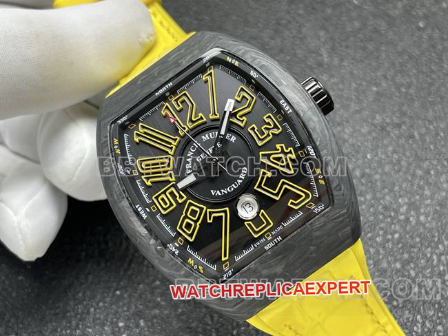 Franck Muller top-tier watch ABF factory V45black dial black shell yellow leather braceletfront live photo