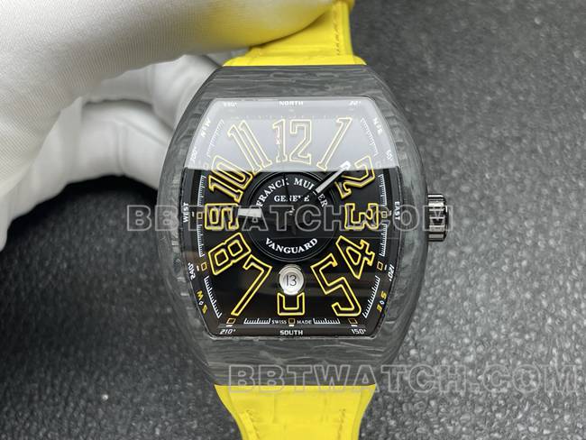 Franck Muller top-tier watch ABF factory V45black dial black shell yellow leather braceletfront live photo
