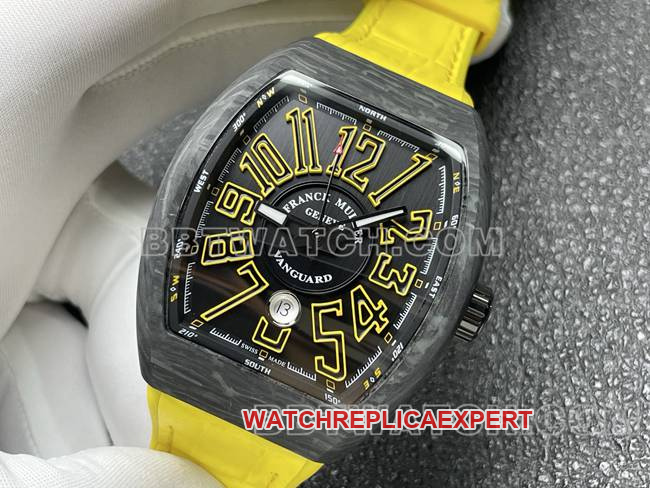 Franck Muller top-tier watch ABF factory V45black dial black shell yellow leather braceletfront live photo