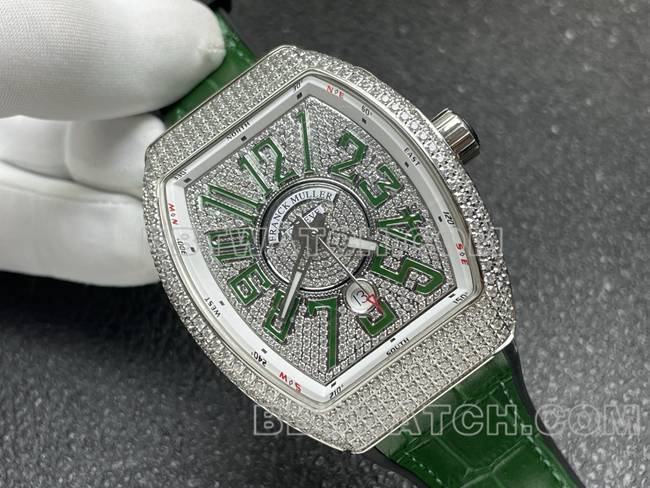 Frank Muller optimal watch ABF factory V45 diamond disc diamond case green leather braceletfront live photo