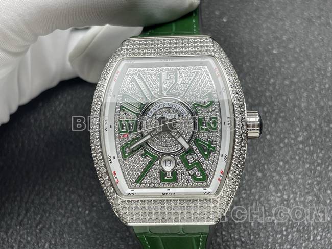Frank Muller optimal watch ABF factory V45 diamond disc diamond case green leather braceletfront live photo
