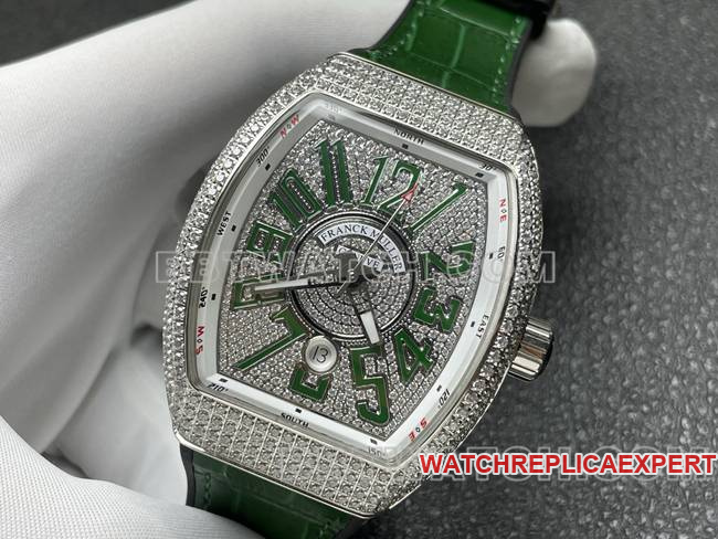 Frank Muller optimal watch ABF factory V45 diamond disc diamond case green leather braceletfront live photo