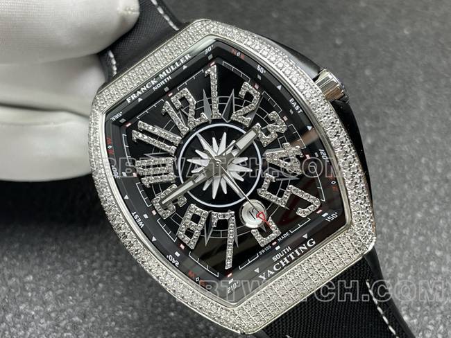 Frank Muller 1:1replica watch ABF factory V45black dial diamond case leather braceletfront live photo