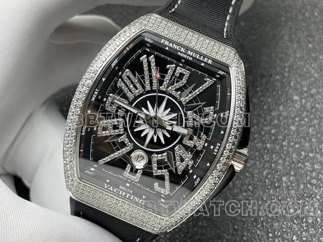 Frank Muller 1:1replica watch ABF factory V45black dial diamond case leather braceletfront live photo
