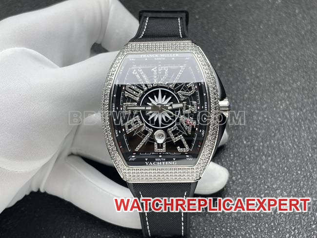 Frank Muller 1:1replica watch ABF factory V45black dial diamond case leather braceletfront live photo