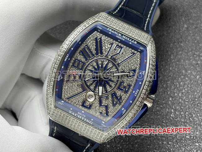 Frank Muller Watch ABF Factory V45 Diamond Disc Diamond Case Blue Leather Braceletfront Live Photo