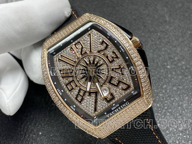 top-tier watch V45 Franck Muller ABF factory diamond plate gold diamond case leather braceletfront live photo