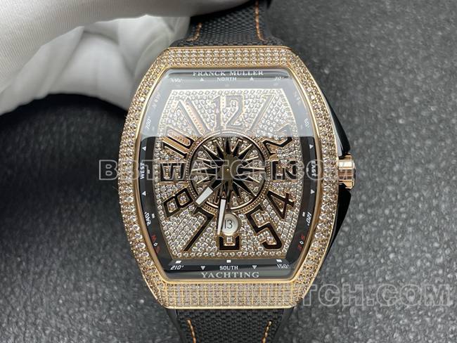 top-tier watch V45 Franck Muller ABF factory diamond plate gold diamond case leather braceletfront live photo