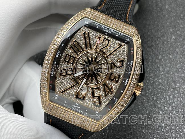 top-tier watch V45 Franck Muller ABF factory diamond plate gold diamond case leather braceletfront live photo
