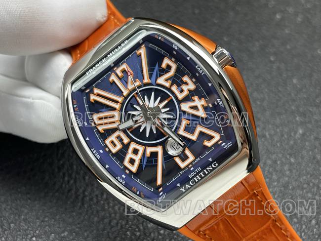 collectible watch V45 Franck Muller ABF factory blue dial orange leather braceletfront live photo