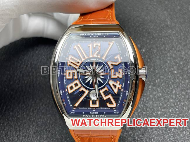 collectible watch V45 Franck Muller ABF factory blue dial orange leather braceletfront live photo