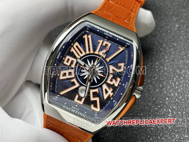 collectible watch V45 Franck Muller ABF factory blue dial orange leather braceletfront live photo